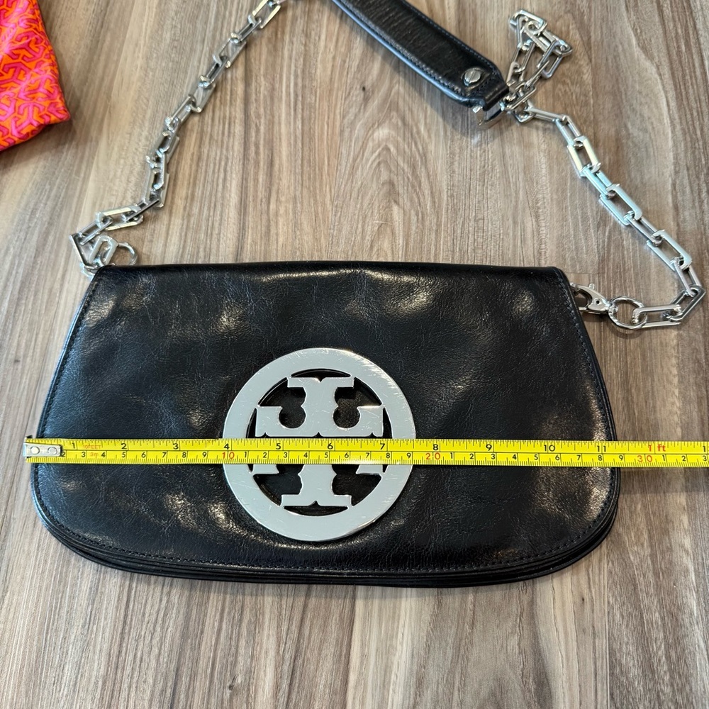 Tory Burch Black Leather Crossbody with Silver Logo and Chain - Picture 11 of 12